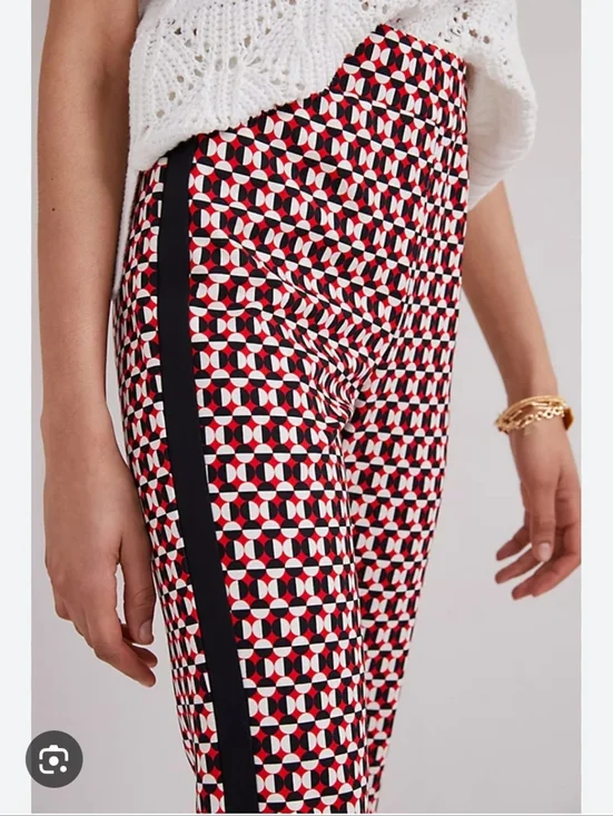 MAEVE PULL ON BOOTCUT PANTS Geometric Red Wide-Leg Anthropologie - Picture 4 of 5